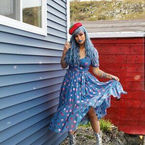Blue Midaxi Dress with Metallic Strawberries